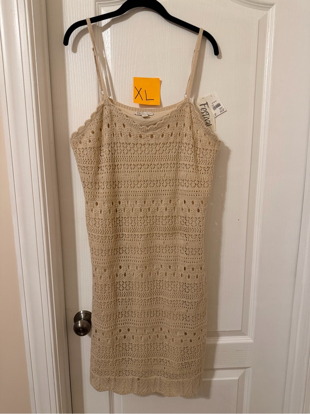 Cato Cream Crochet Slip Dress with Spaghetti Straps